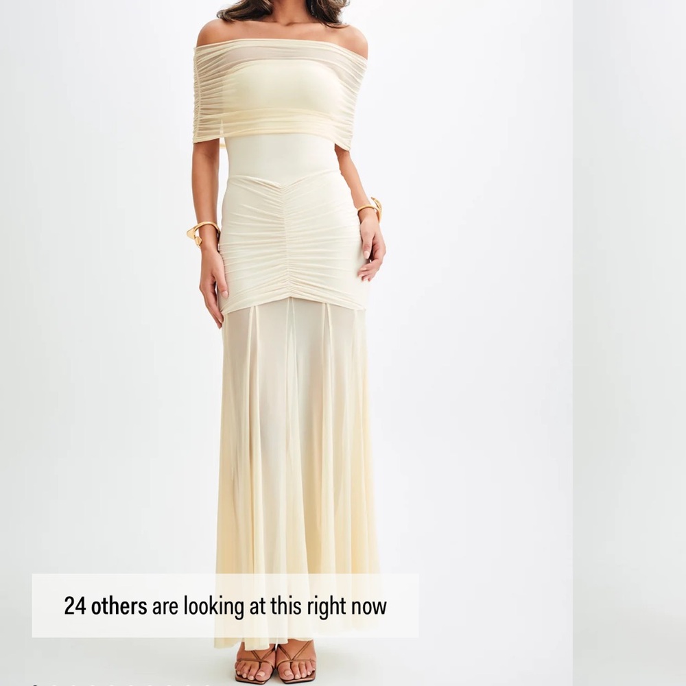 Meshki Cream Off-Shoulder Short Sleeve Gown